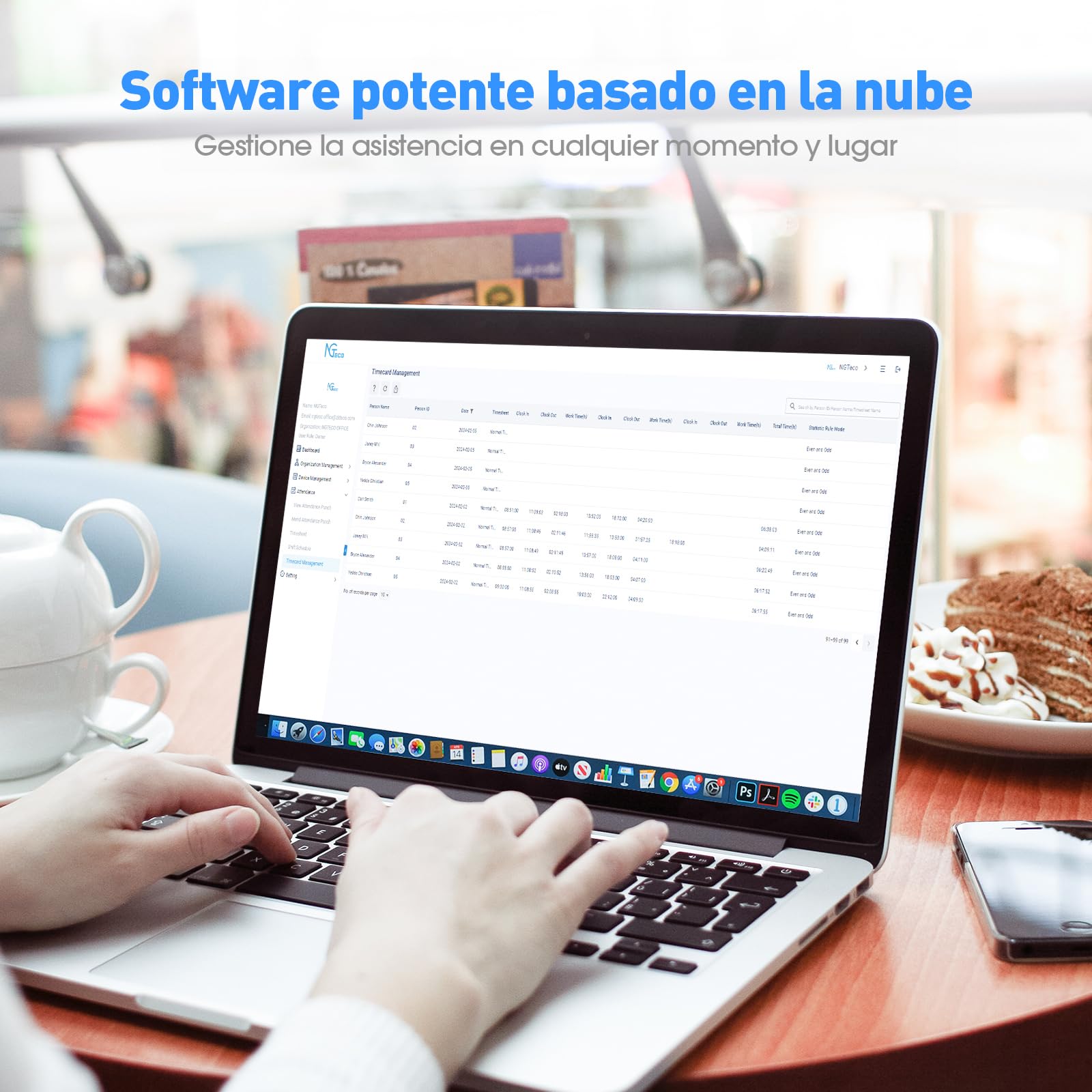 NGTeco TCI Reloj de fichar,Control horario empleados,integración de Tarjetas faciales, Dactilares, RFID y Pin, Nueva función de Lista Negra，Versión Inglesa(cuota mensual 0)