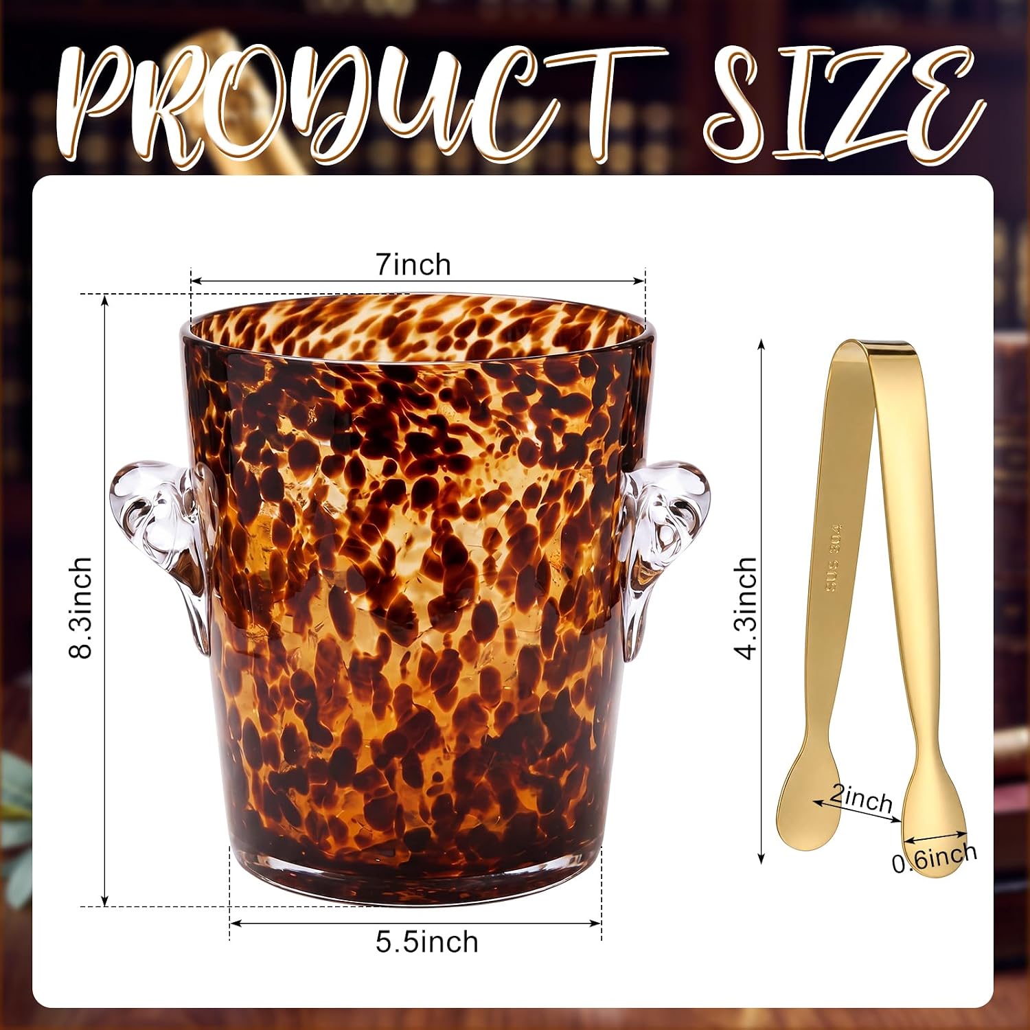 Domensi Tortoiseshell Ice Bucket with Tongs 7" x 6 1/4" Diameter Chiller Beverage Tub Cocktail Home Bar Accessories, Wine, Beer Ice Bucket for Drinks and Parties, Champagne Drink Cooler