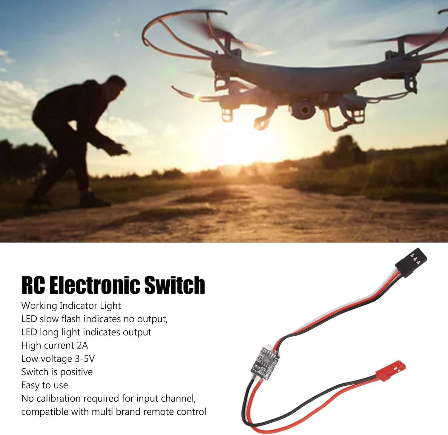 RC Switch, RC Remote Control On Off Switch PWM Electronic Channel for RC Car Truck Boat LED Light Drone Control, 3‑5V 2A