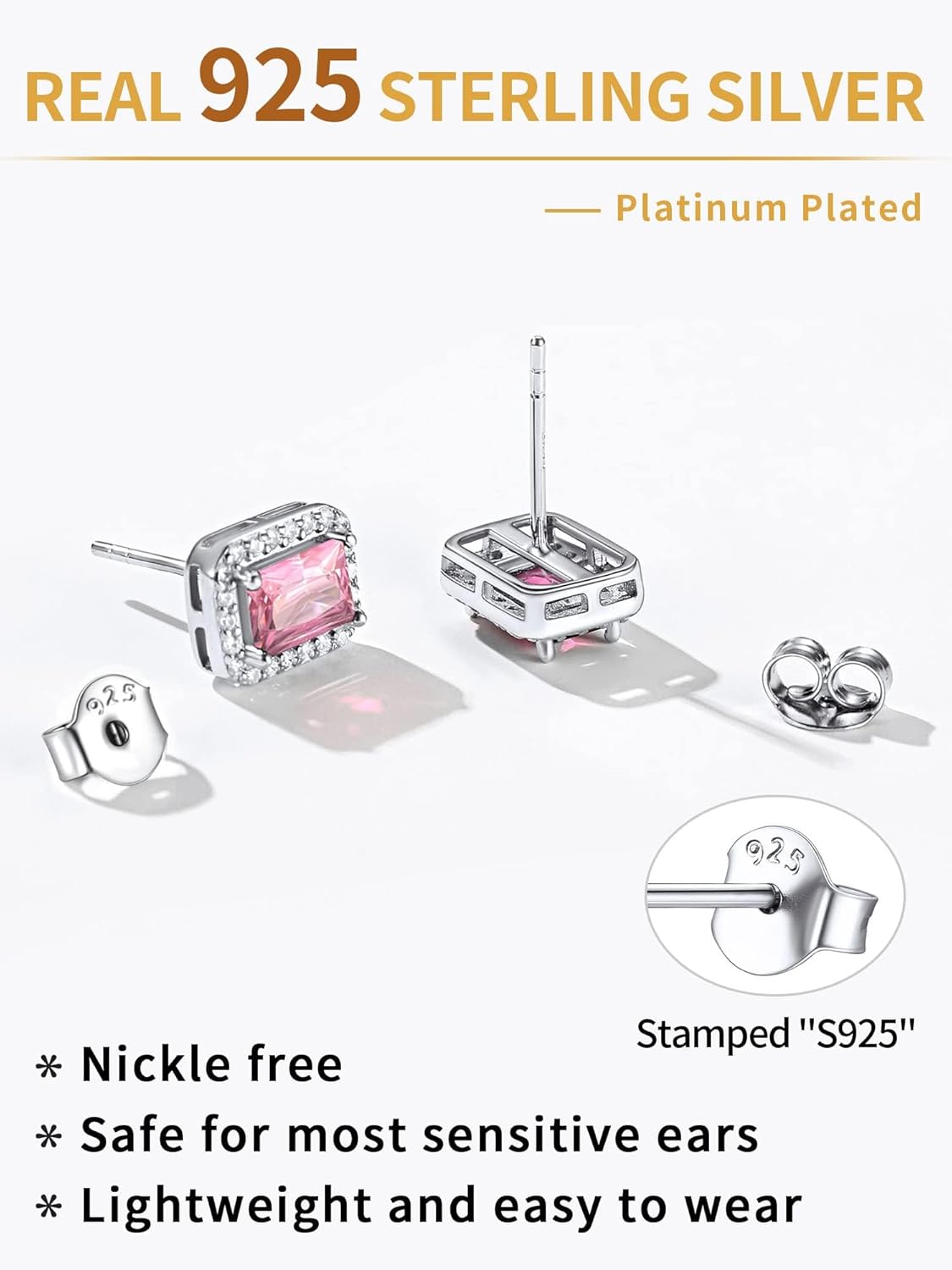 ChicSilver 925 Sterling Silver Heart/Round/Pear/Emerald Cut Birthstone Stud Earrings for Women Birthday Jewelry - Image 9