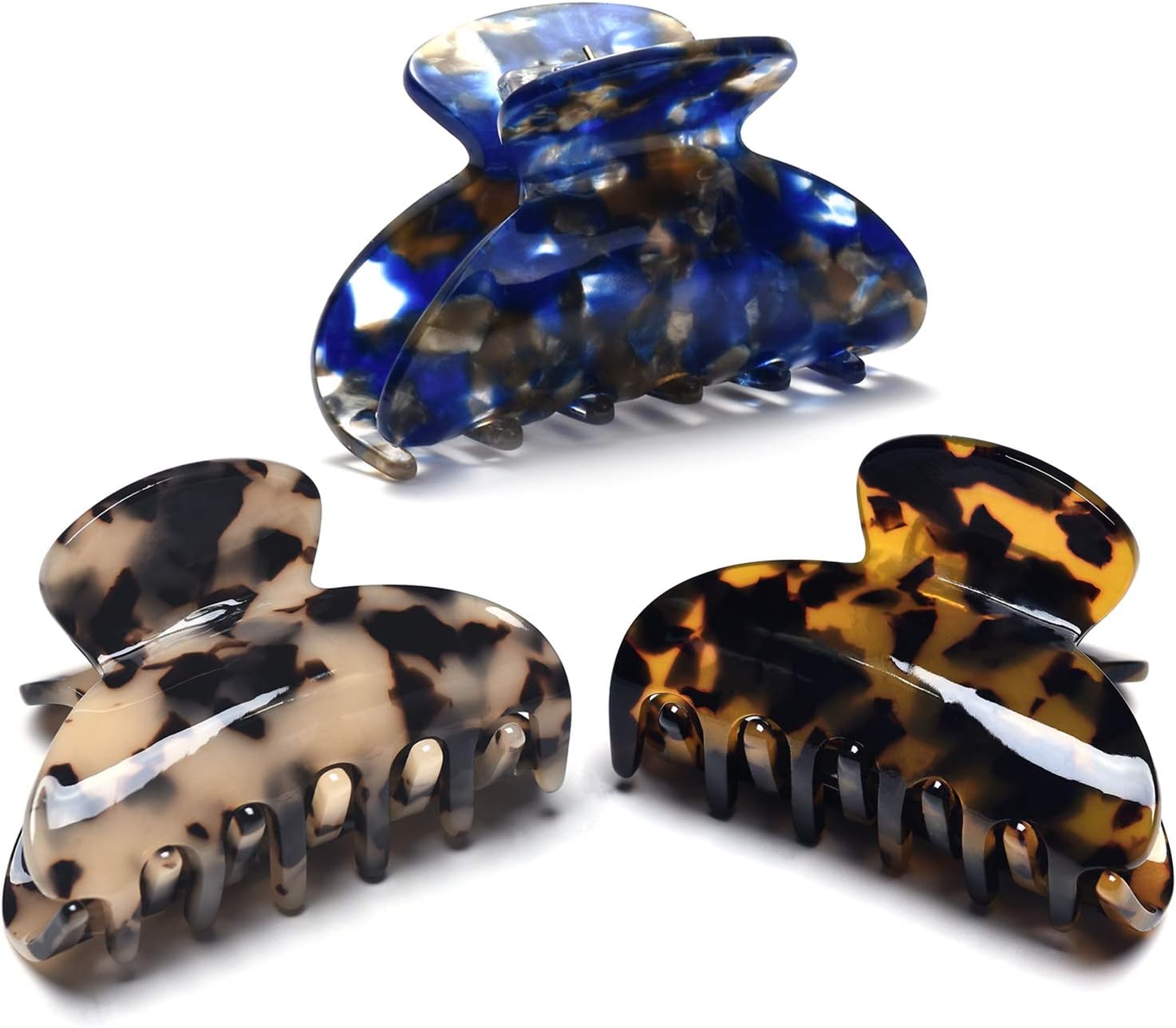 Pack of 3 Women's Medium Hair Clips for Thick and Thin Hair, 6.5 cm Acetate Hair Clips for Women
