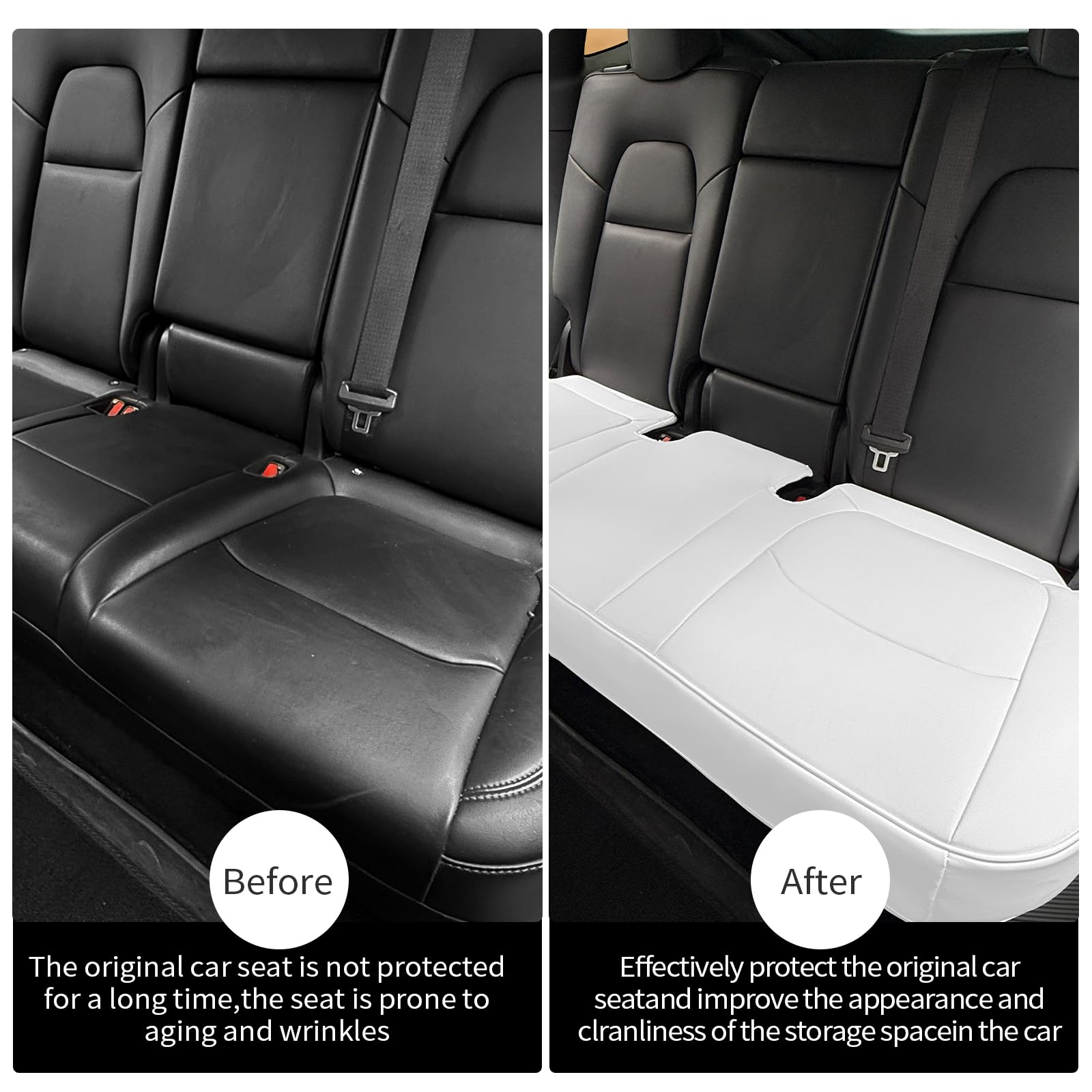 Tesla Model Y Rear Seat Bottom Cover - Luxury Nappa Leather Protector For 2020-2024 Models (White)