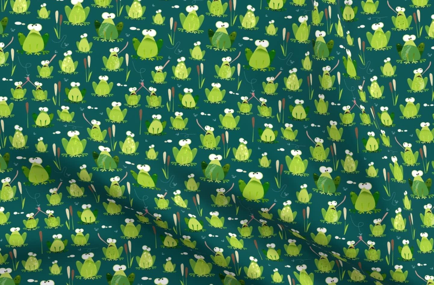 Spoonflower Fabric - Frog Toad Croak Teal Green Nature Amphibian Boys Kids Printed on Petal Signature Cotton Fabric by The Yard - Sewing Quilting Apparel Crafts Decor