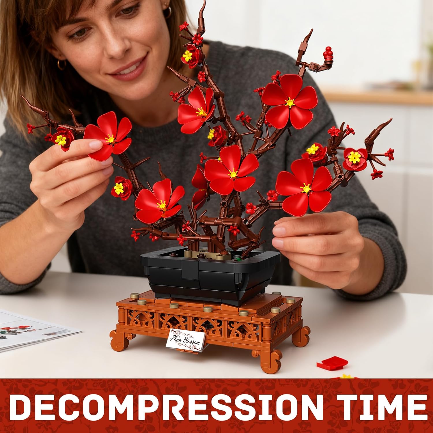 Plum Blossom Building Blocks Sets Artificial Bouquet Flowers Models Botanical Collection Home Decor Office fors Adult Gifts for Valentines Mother's Day Christmas 692 PCS - Image 3