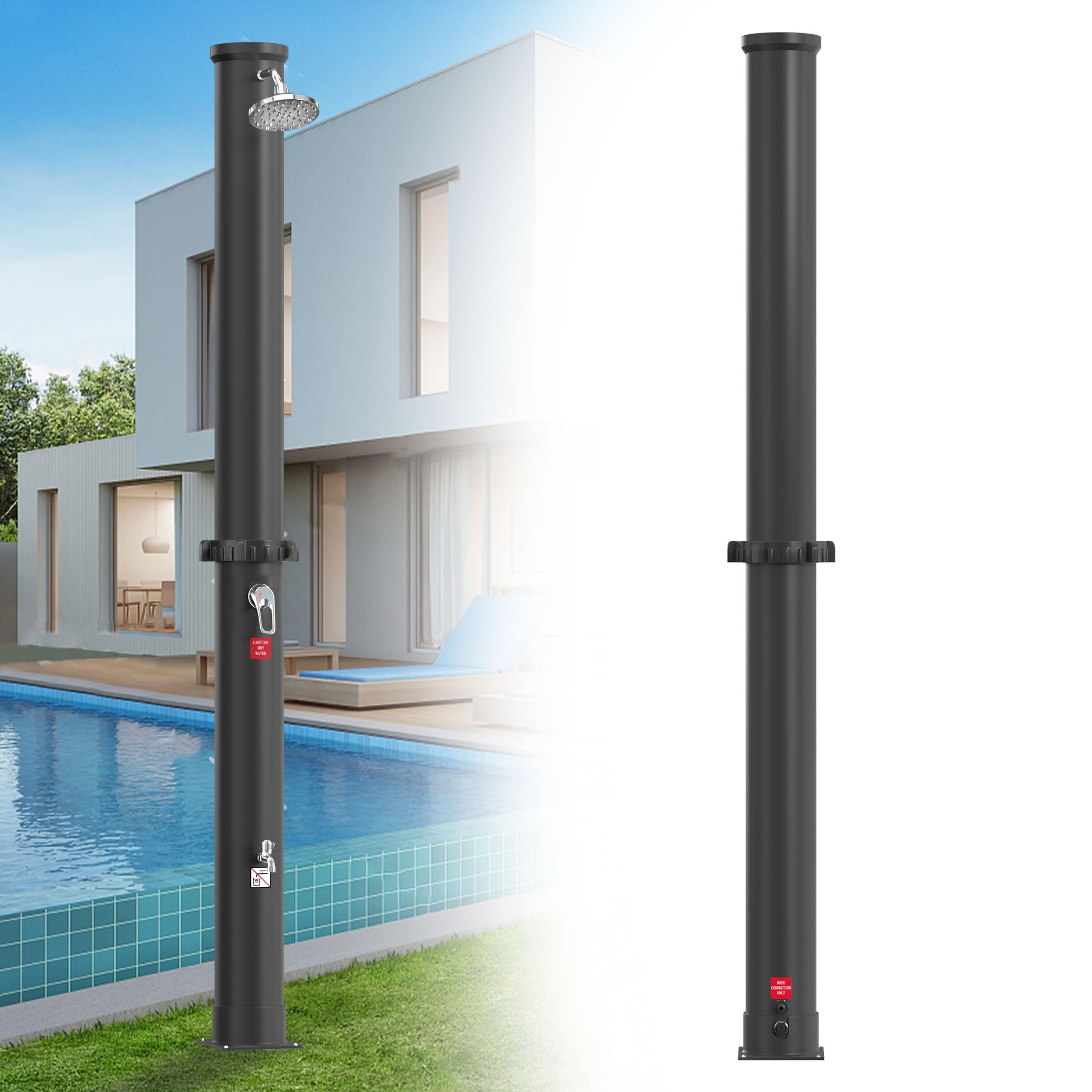 LZQ Solar douche 35 liter Solar tuindouche zwembaddouche buitendouche warm water max. 60 ° C met regendouchekop en kraan, outdoor douche camping strand douche zonder stroomaansluiting, zilver zwart
