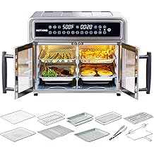 HotKing Dual-Zone Air Fryer Toaster Oven Combo, 28 QT Extra Large, Non Toxic Stainless Steel Convection Oven with French Door, Countertop Airfryer with Window, Racks, Rotisserie, Dehydrator, ETL Rated