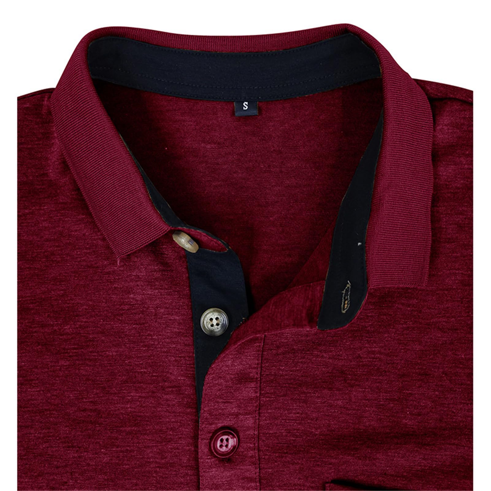 Polo da uomo a maniche lunghe, casual, alla moda, classiche, in cotone, a maniche lunghe, con bottoni