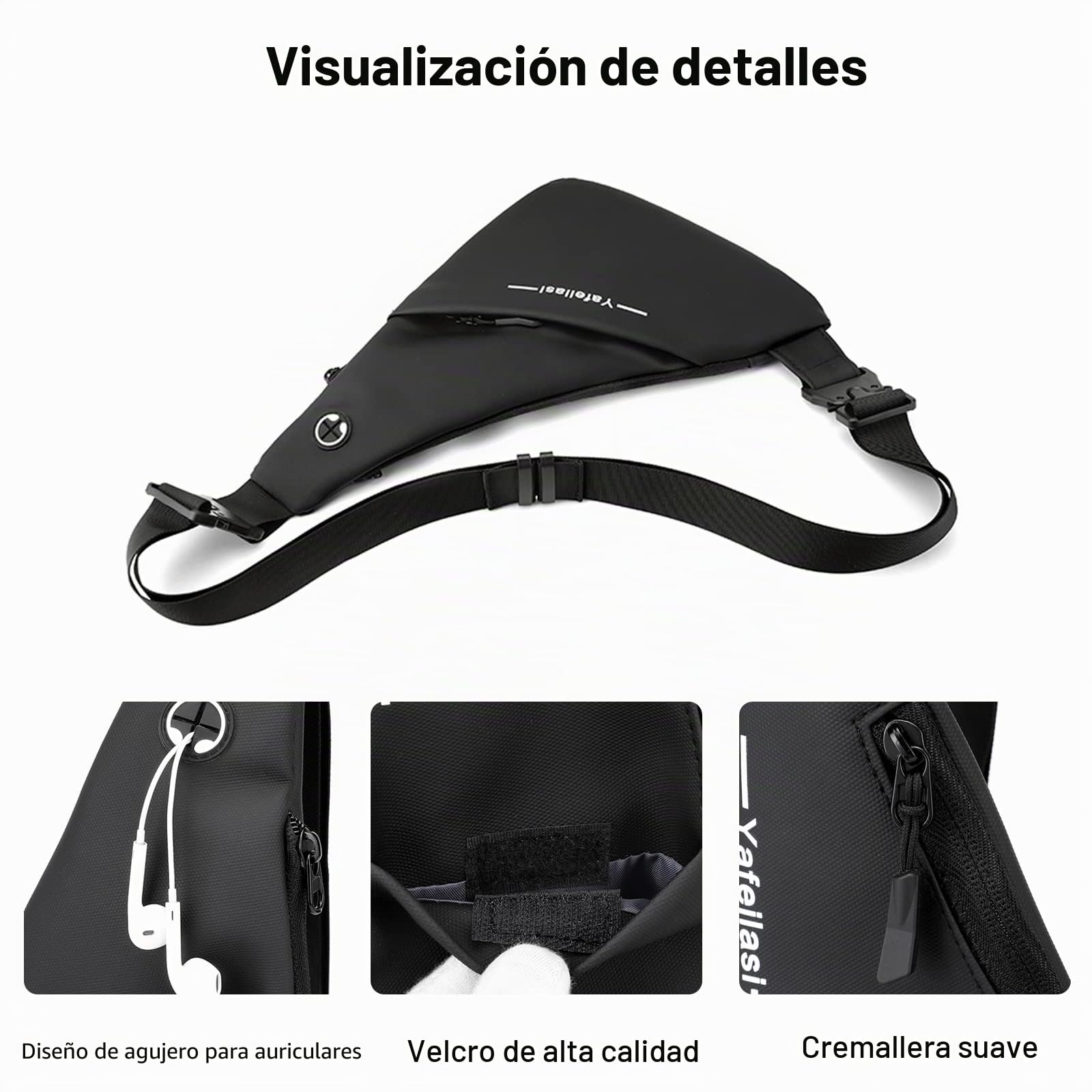 FANDARE Ultraligero Bolso Pecho Hombre Bolsos Cruzados Bolso de Pecho Hombre Bandoleras Cruzada Doble Cara Sling Crossbody Bag para Viaje Deportes Ciclismo Montañismo Impermeable Mochila Negro