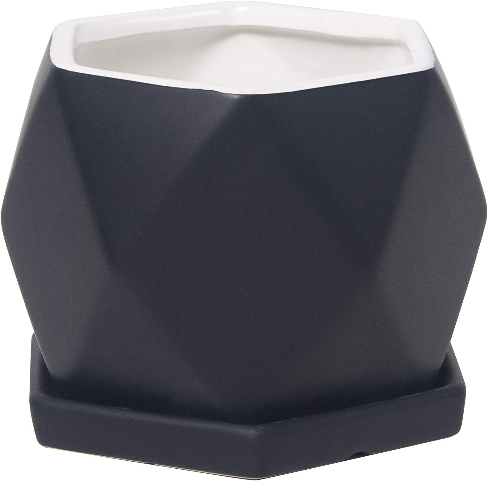 Ekirlin Hexagon Flower Pot with Tray,Flowerpots with Drainage for Indoor Outdoor Cactus Succulent,Plants Pot for Succulents, Houseplants, Aloe, Herbs, Fern, Snake Plant (Black)