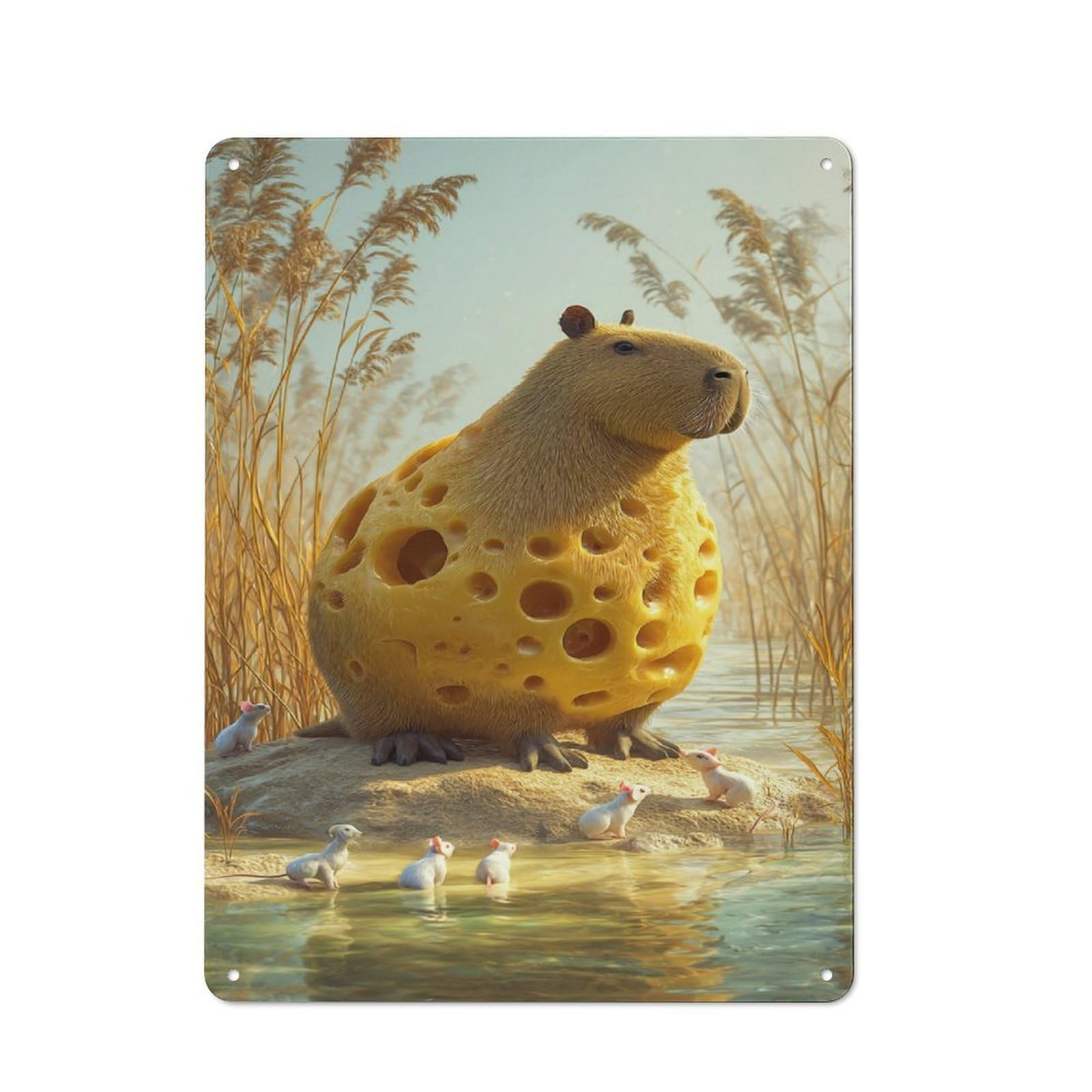 Junmoney Capybara In Cheese Field Tin Wall Plaque 40X30cm With For Café Or Restaurant, Suited To Restaurant Decor Fans