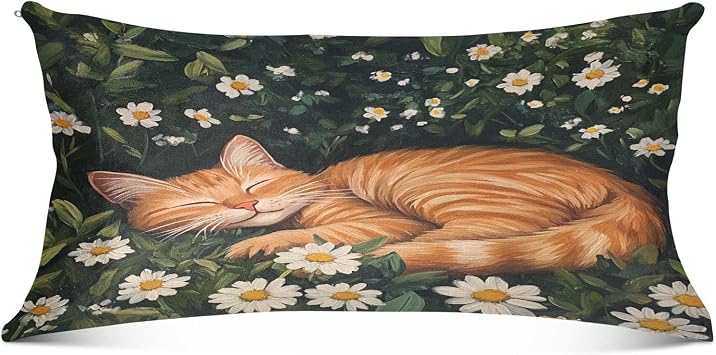 Tabby Daisies Black Pillowcase for Hair and Skin Body Bed Pillow Cases 21"X 54" Long Pillowcase Covers with Zipper for Sleeping