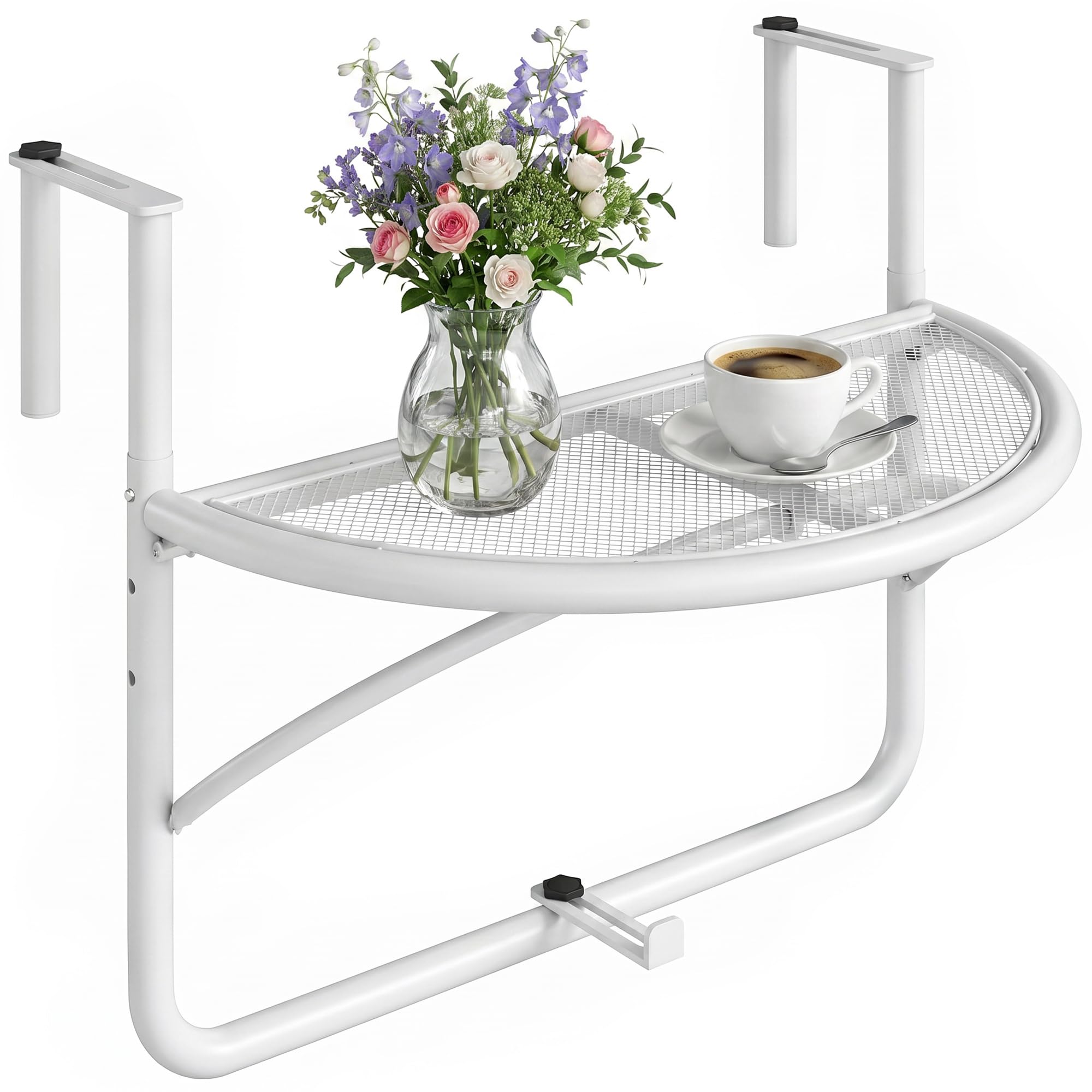 Outsunny Table Suspendue pour Balcon - Table de Jardin - Hauteur réglable - Semi-Ronde - Diamètre : 30 cm - Métal - Blanc - L 60 x l 45 x H 50 cm