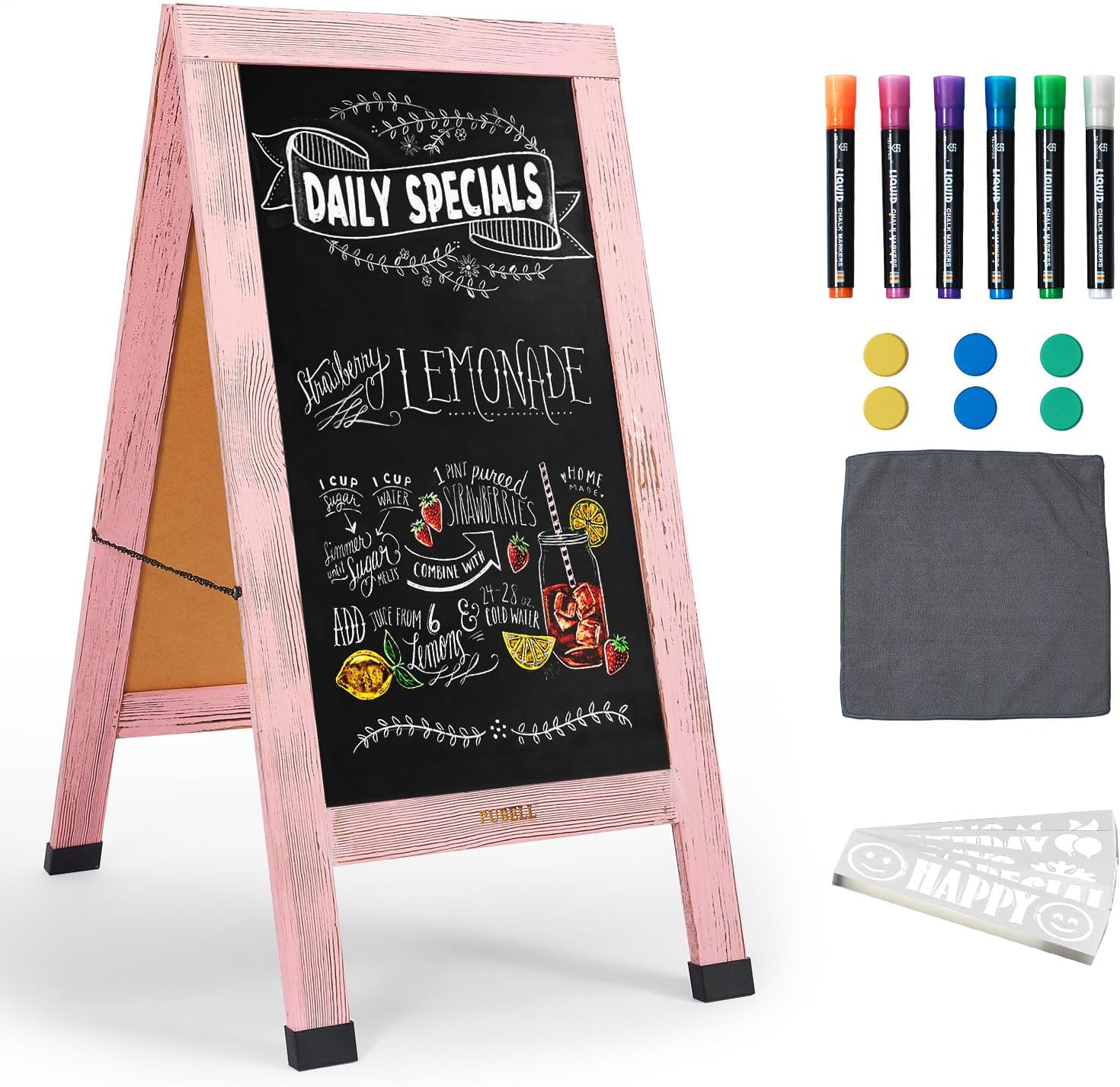 large sandwich a-frame chalkboard sign - 40 x 20 inches pink magnetic wooden chalk board for sidewalk, stand up double-sided outdoor easel display for restaurant cafe shop wedding party or business pink 40"x20"