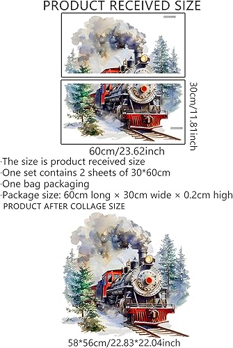 Miniatura 6 de WAFT YEARN Vinilo removible estilo acuarela retro tren árbol pino calcomanía de pared para decoración de pared de guardería, aula, dormitorio, baño,