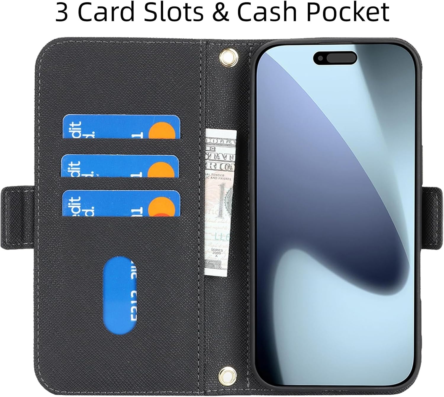 Jaorty Crossbody Wallet for iPhone 17 Pro Max Case with Strap Black Credit Card Holder,Shouler Lanyard, 6.9",PU Leather,Handbag Purse,Kickstand,Make Up Mirror Cover,for Women Girl - Image 6