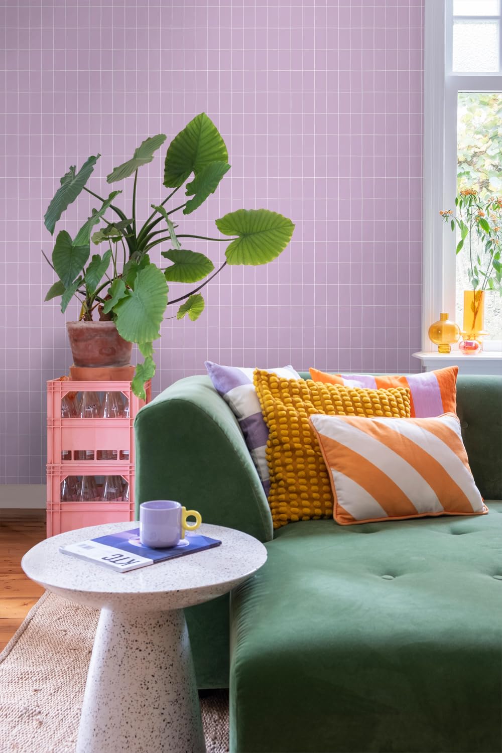 ESTAhome Tapeta małe kafelki liliowo fioletowymIbiałym 53 cm x 10.05 m