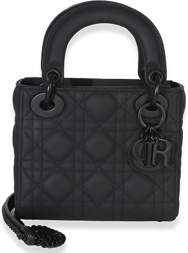 Pre-Loved Black Ultra Matte Supple Cannage Calfskin Mini Lady Dior, Black