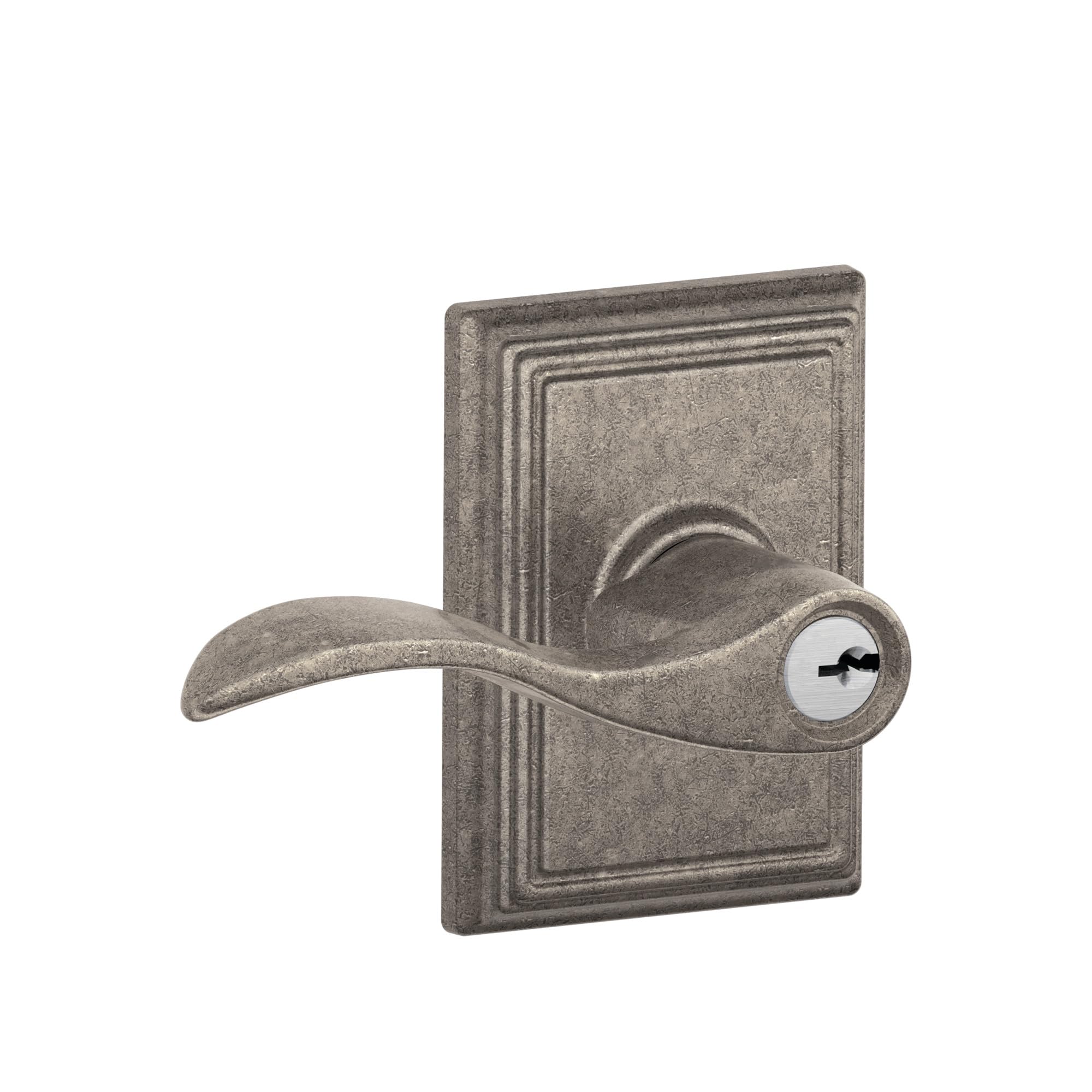 SCHLAGE Accent Lever with Addison Trim Keyed Entry Lock in Distressed Nickel - F51A ACC 621 ADD