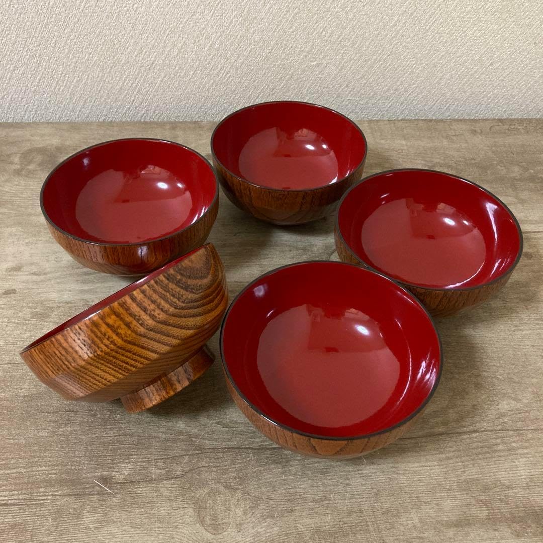 天 然木漆塗り 木製段付汁椀 5客 お椀 味噌汁椀〈 山中漆器 会津塗り