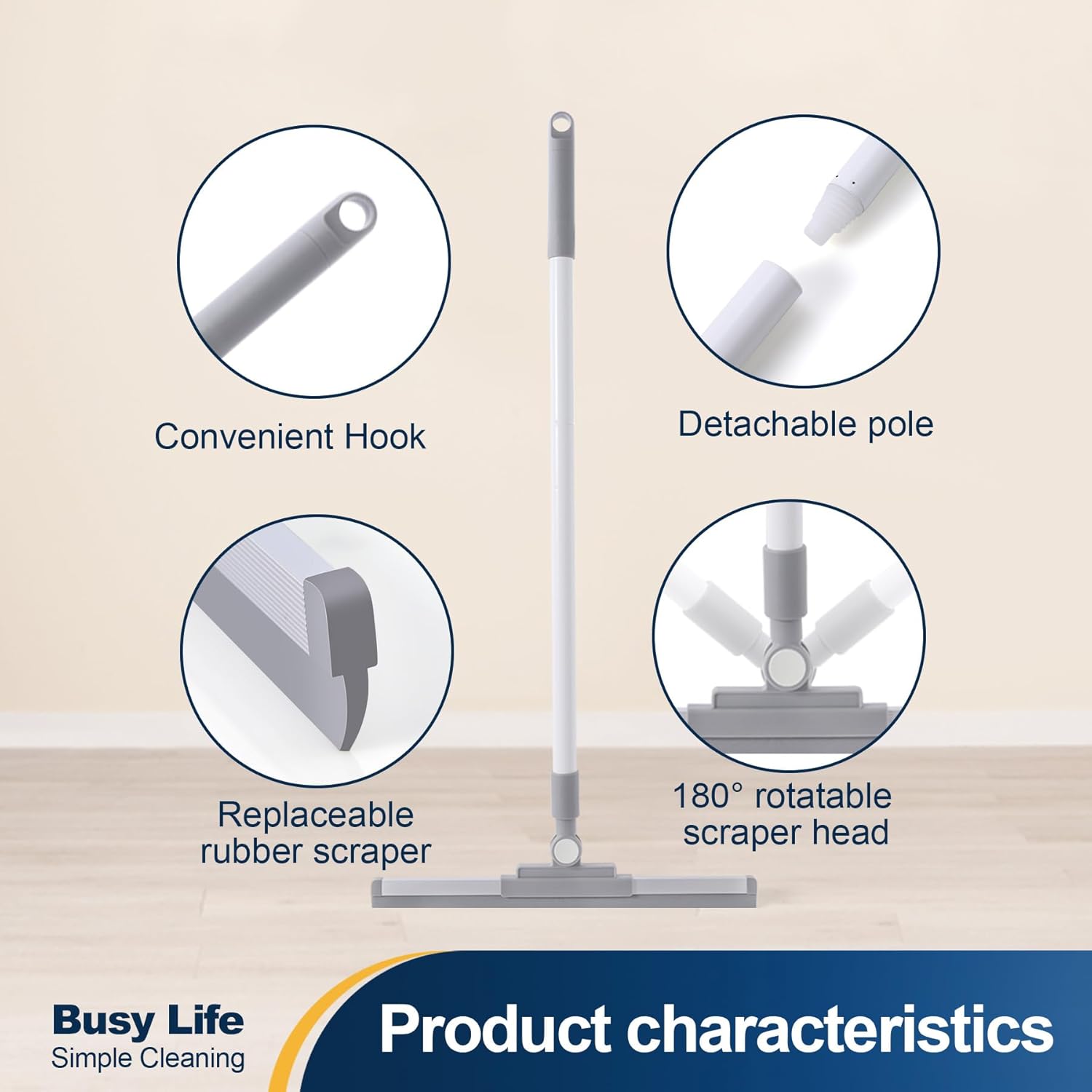 Rubber Floor Squeee Broom TPR Blade Adjustable Scrubber Squeee