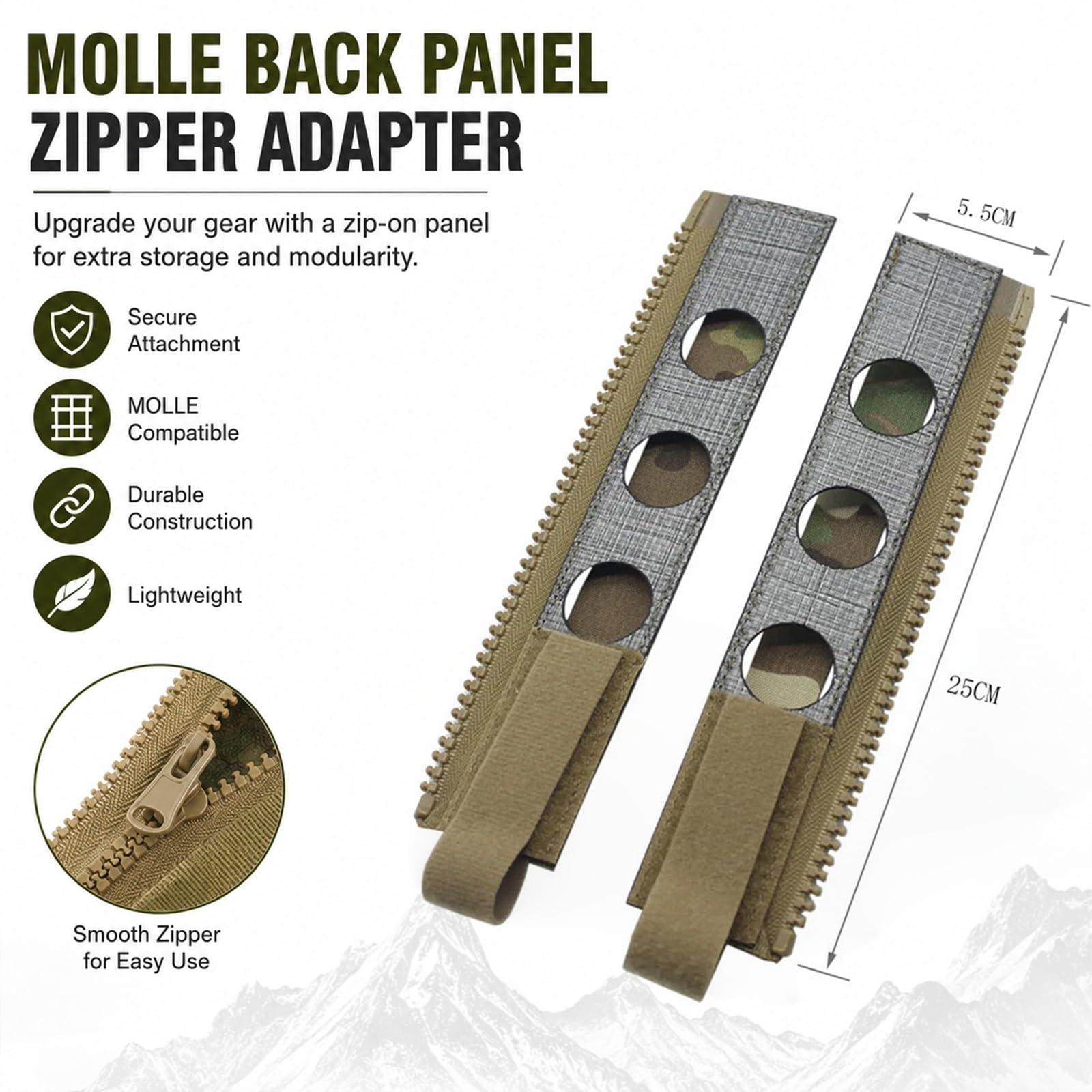 Genérico Adaptador Zipper Panel Trasero MOLLE, Conector Mochila Nylon | Accesorio Ligero 15x5x5cm for Unir Paneles Traseros Y Configuraciones De Mochila