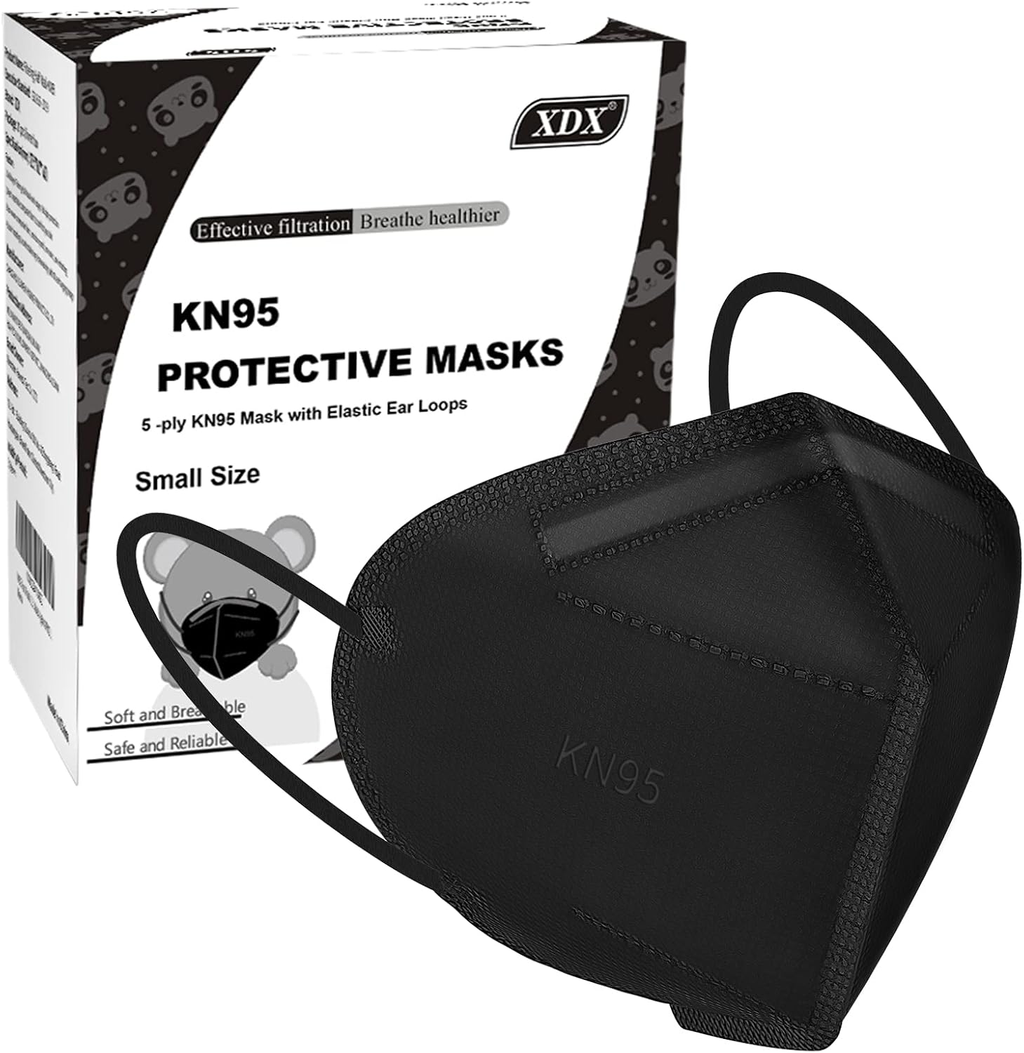 XDX Kids KN95 Masks for Children, 25 Pack Individually Wrapped Black Disposable Face Masks, 5 Layers KN95 Mask for Kids, Breathable & Comfortable, Filter Efficiency ≥95%