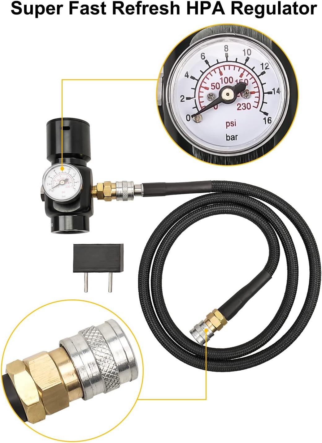 Paintball Co2 Pressure Regulator Fit for Paintball Tanks Mini Sef Super Fast Refresh HPA Regulator and Valve Gauge Adapter Input 1500psi Output 0 to 150psi
