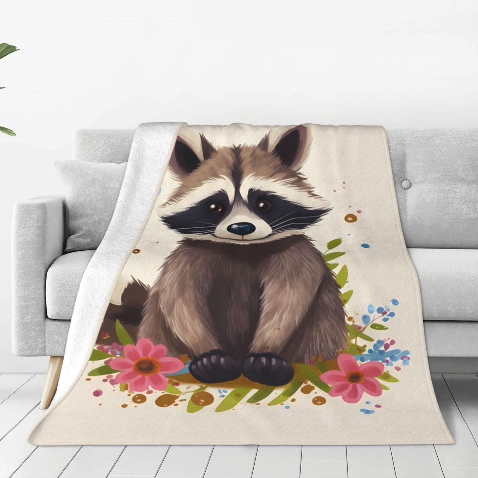 KLOPH Raccoon Throw Blanket 40"x30" Flannel Fluffy Warm Blanket for Couch, Reversible Plush Blankets for Bed, Comfy Fuzzy Blanket for Sofa, Plush Lightweight-Blankets for All Season