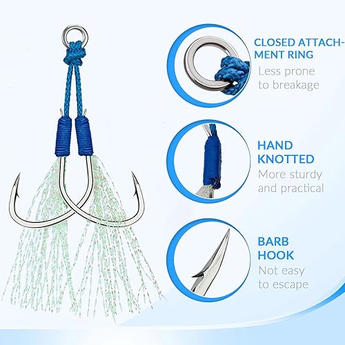 Miniatura 2 de THKFISH Ganchos de asistencia de pesca para agua salada, aguijón para bailar, anzuelos de jigging, ganchos de pesca de repuesto de doble asistencia