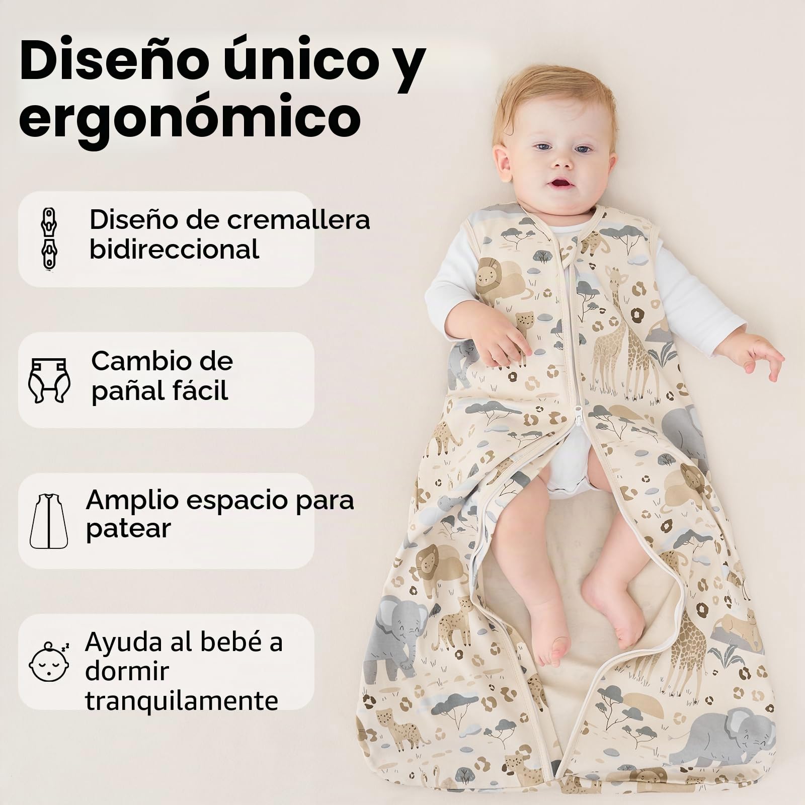 Unnivoll Saco de Dormir Bebe Verano 0.5 TOG, 67cm/0-6 Meses, Transpirable 100% Algodón, para Unisex Niñas Niños