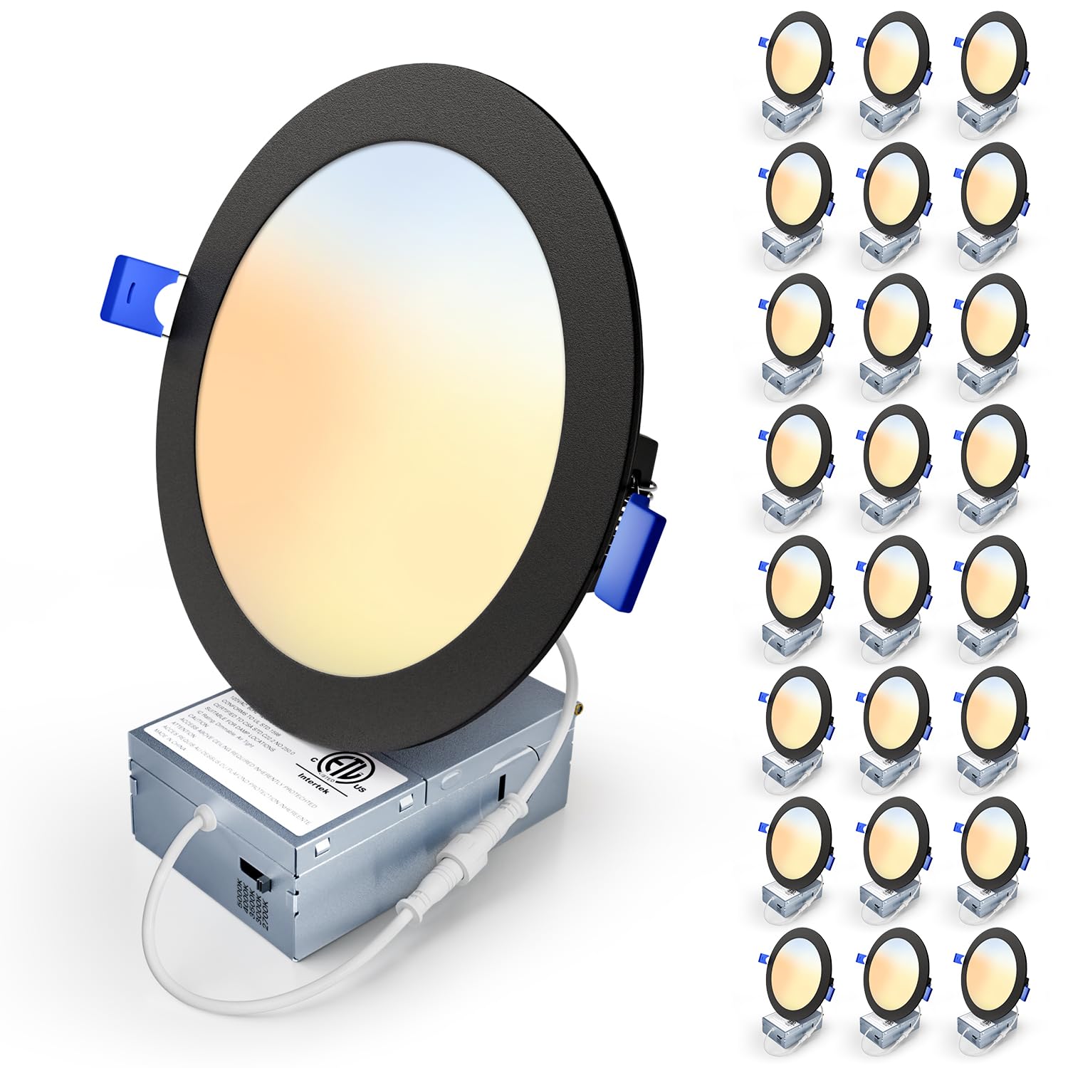 Veriligt 24 Pack 6 Inch 5CCT LED Recessed Light, Silm Canless Recessed Lighting, Dimmable, Damp Rated, 2700K-5000K, Wafer Ceiling Downlight with