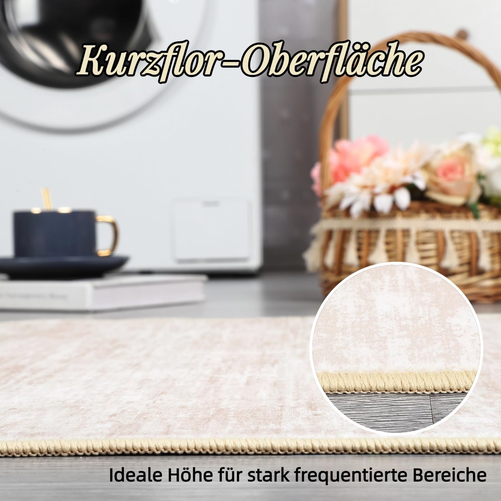 Teppich Wohnzimmer 160x230 cm Modernes Uni-Design Kurzflor Beige | Moderner Einfarbiger Teppich für Schlafzimmer Esszimmer Büro Waschbar Faltbarer Rutschfest