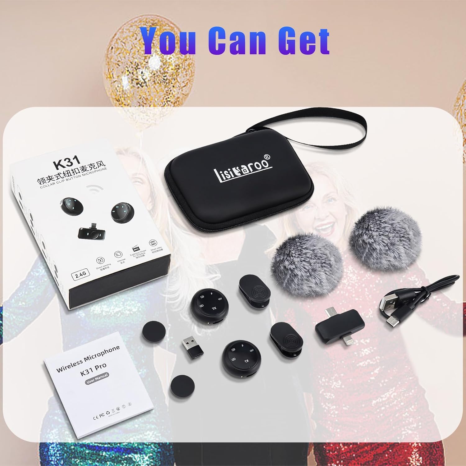 Wireless Microphone for iPhone/Android, USB C mic with Noise Cancellation, 16hrs Battery Life Magnetic Mic, Tiny Microphone for Video Recording，Streaming