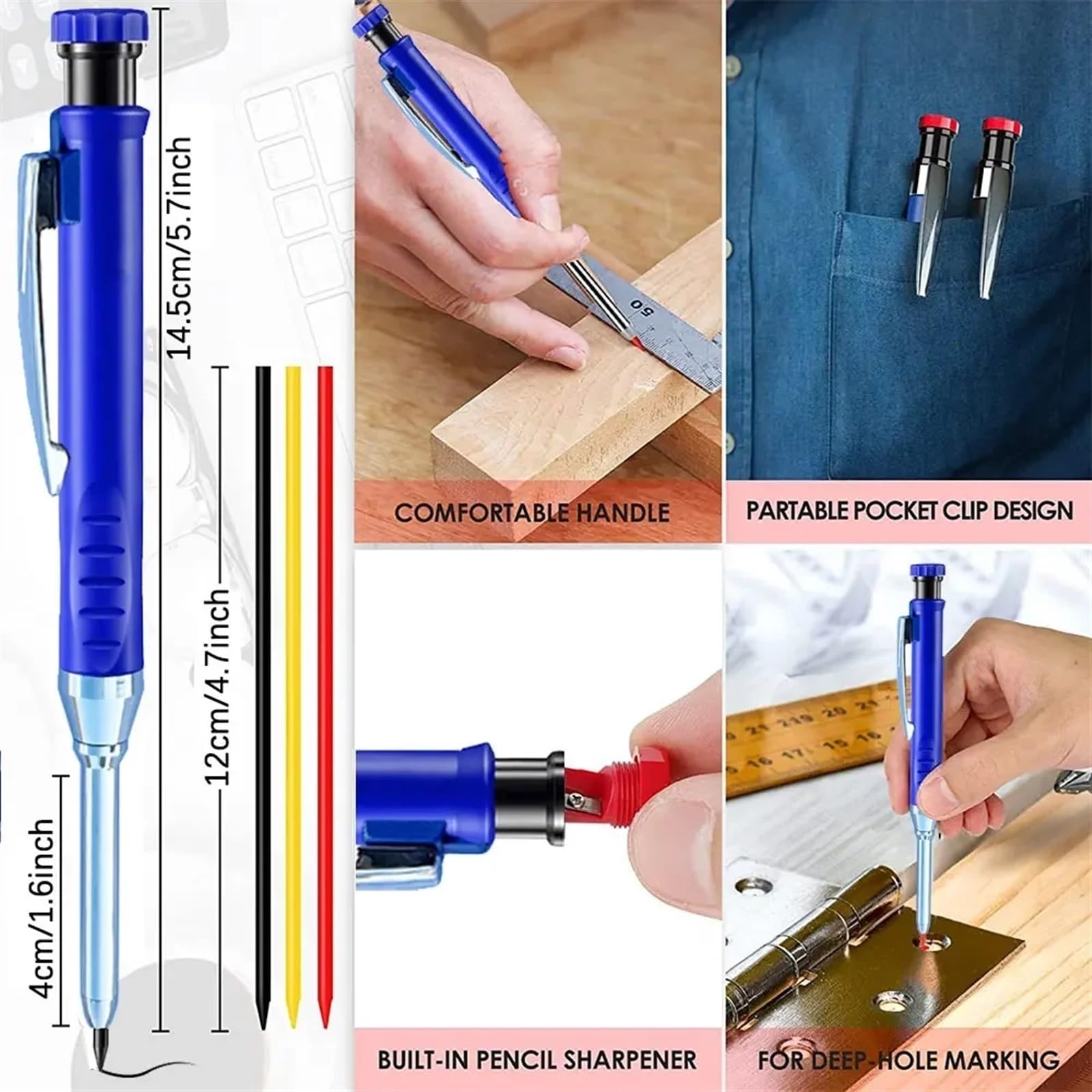 2.8mm Solidny Ołówek Automatyczny Stolarski Z Temperówką Do Obróbki Drewna Konstrukcja Długa Główka Ołówek Stolarski Artykuły Papiernicze (Size : 2 Color 2 Black)