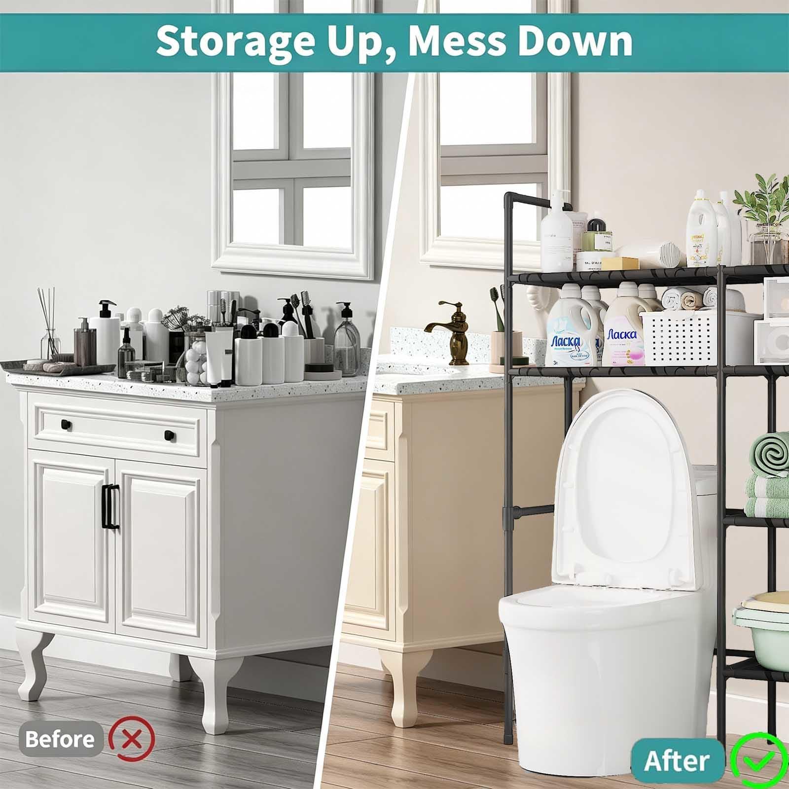 Mobile Sopra WC Salvaspazio, Scaffale Sopra Il WC Facile da Montare Salvaspazio Bagno per Piccoli Spazi,Black-5Tier