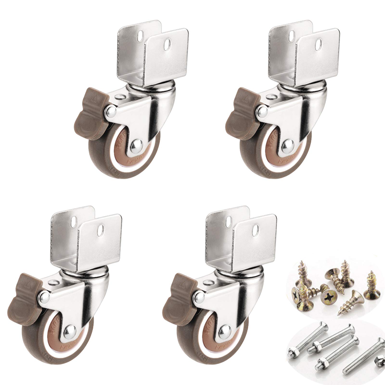 MXXQRHF 360° Swivel Castor Wheels 1.5" TPE Rubber Caster Set with Double Bearings UShaped Bracket & Brake 38mm Diameter 20mm Height for Easy Mobility