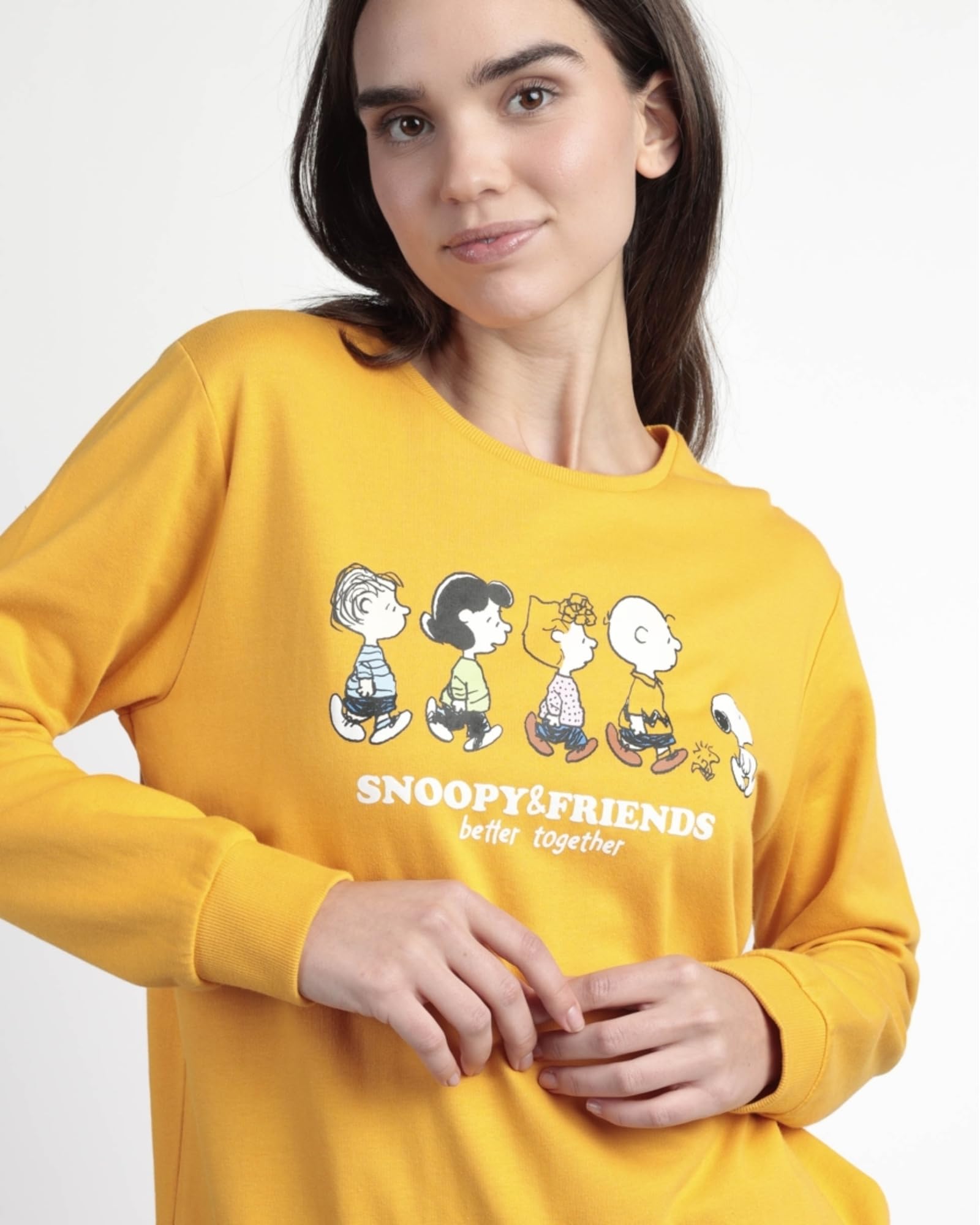 PEANUTS Pijama Manga Larga Felpa Snoopy&Friends para Mujer