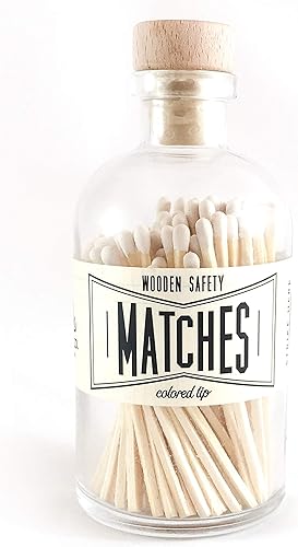 Vintage Apothecary fósforos blanco, tarro de vidrio decorativo con Striker, tapa de corcho de madera, cerillas, fósforos, regalo de decoración del