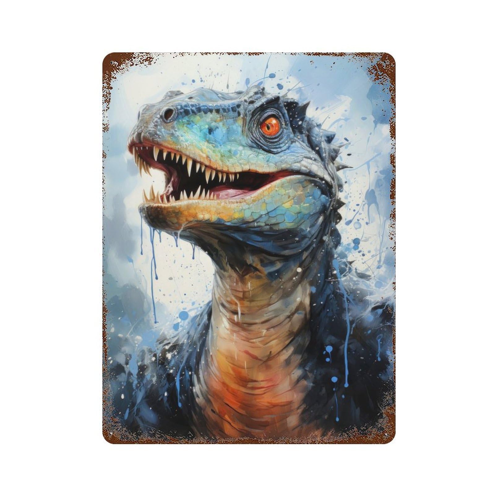 Rebbachisaurus Dinosaur Rust Effect Tin Sign 15.7"x11.8", Ideal for Garage, Bar And Workshop Decor