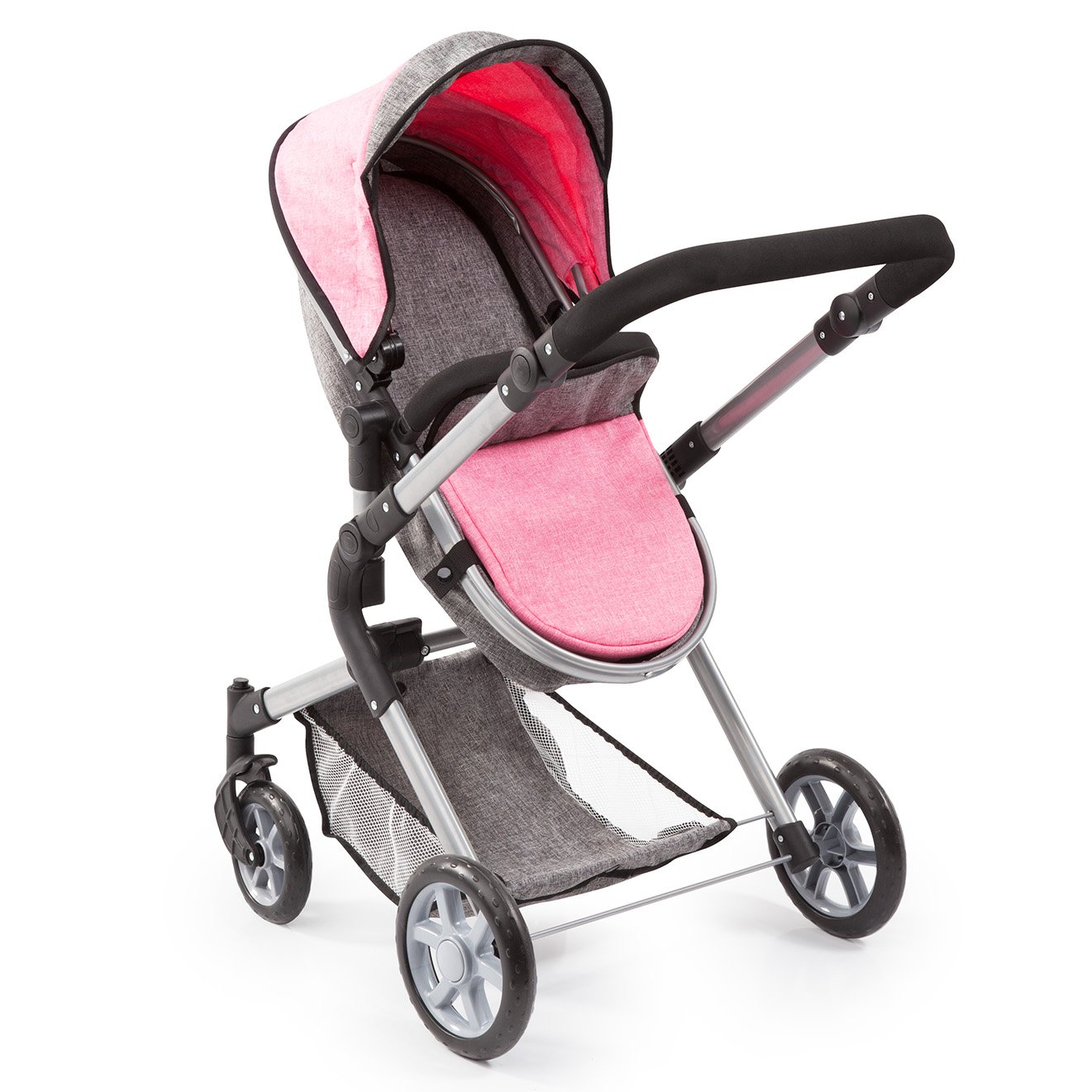 Bayer Design 18125Aa - Cochecito de Muñecas City Neo, Convertible, Rosa, Gris | convertible, con bolsa, rosa, gris