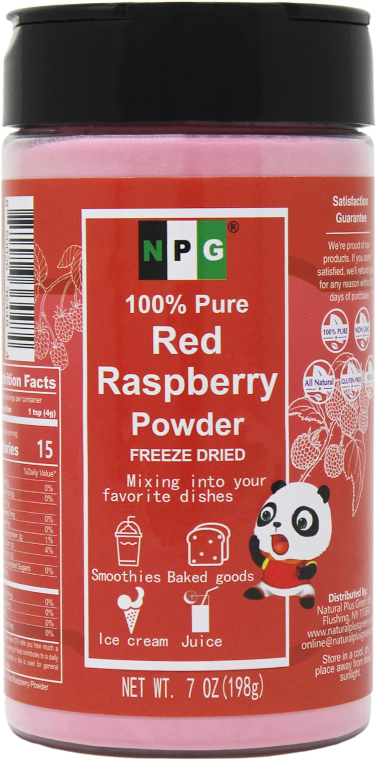 NPG Freeze Dried Red Raspberry Juice Powder 7 Oz, Seedless Fine Superfood Powder for Flavoring, Coloring, Baking, Smoothies, Purees, and Acai Bowls, All Natural