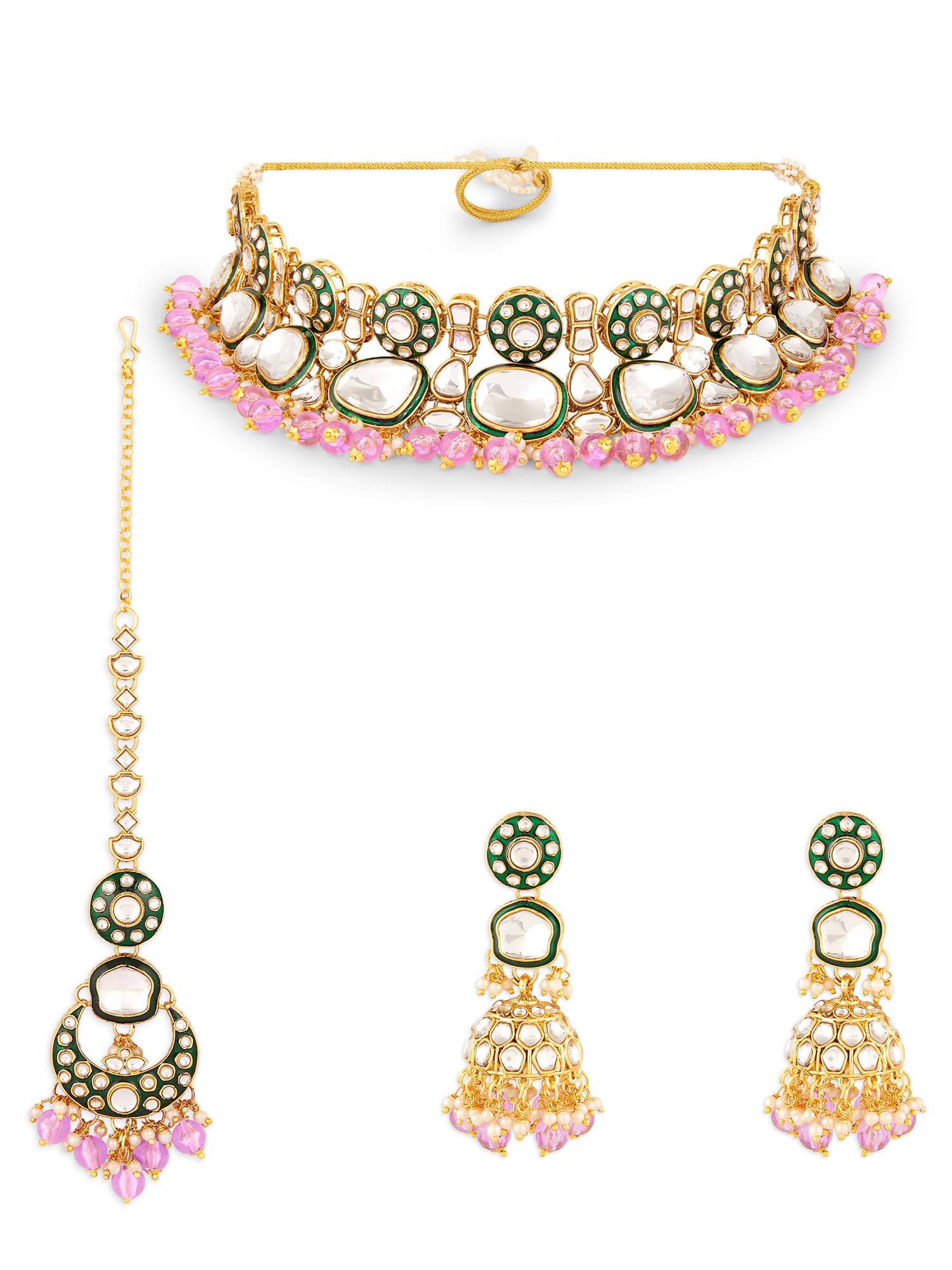 ZAVERI PEARLS Purple Beads Green Meenakari Dazzling Stones Bridal Necklace Earring & Maangtikka Set For Women-ZPFK18190 (B0D4LT3KZW) Amazon Price History, Amazon Price Tracker