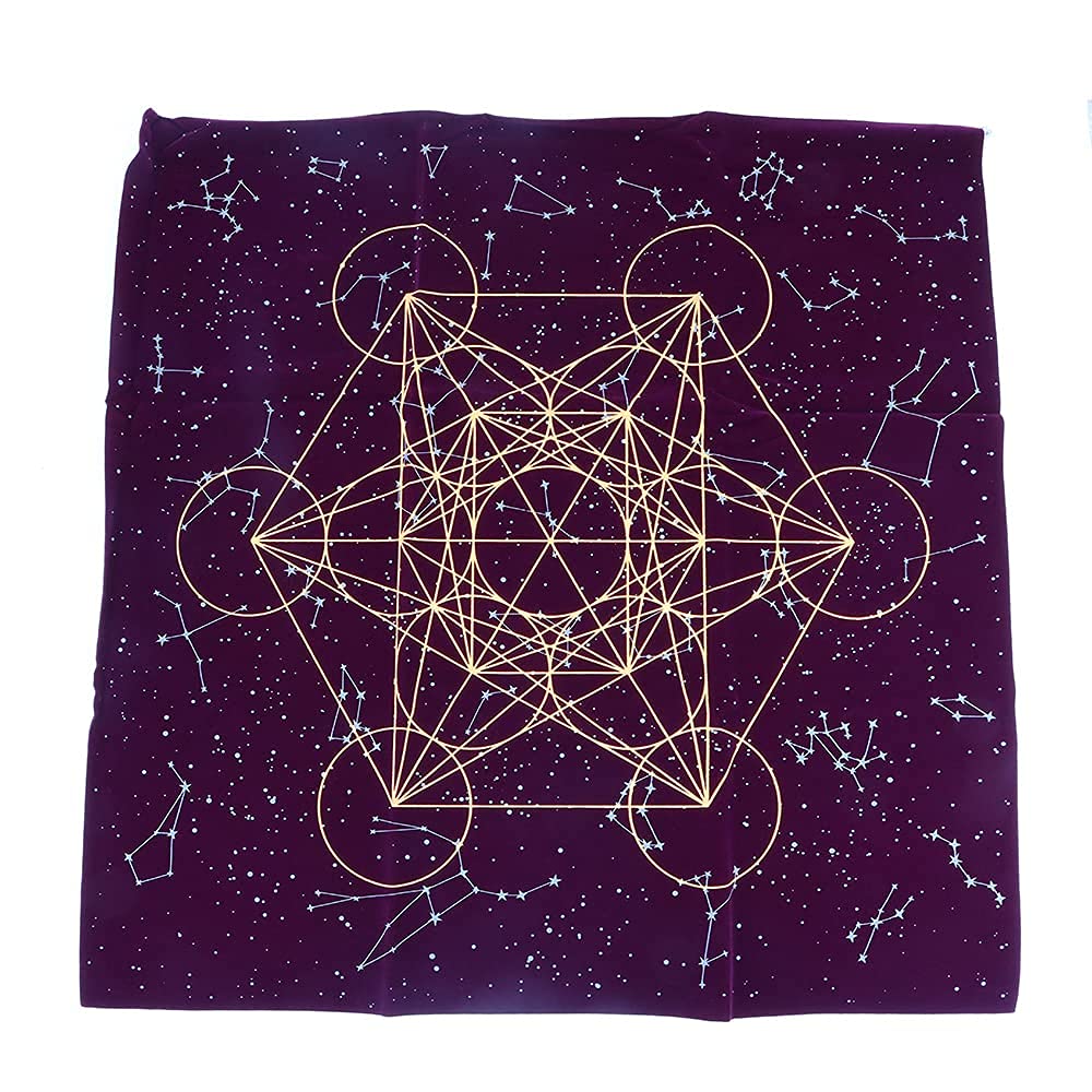 Witchy Cauldron Tovaglia per divinazione dei tarocchi, per lettura e altare, motivo luna alterata, tessuto ricamato con streghe, velluto setoso al tatto, croce celtica in raso (blu