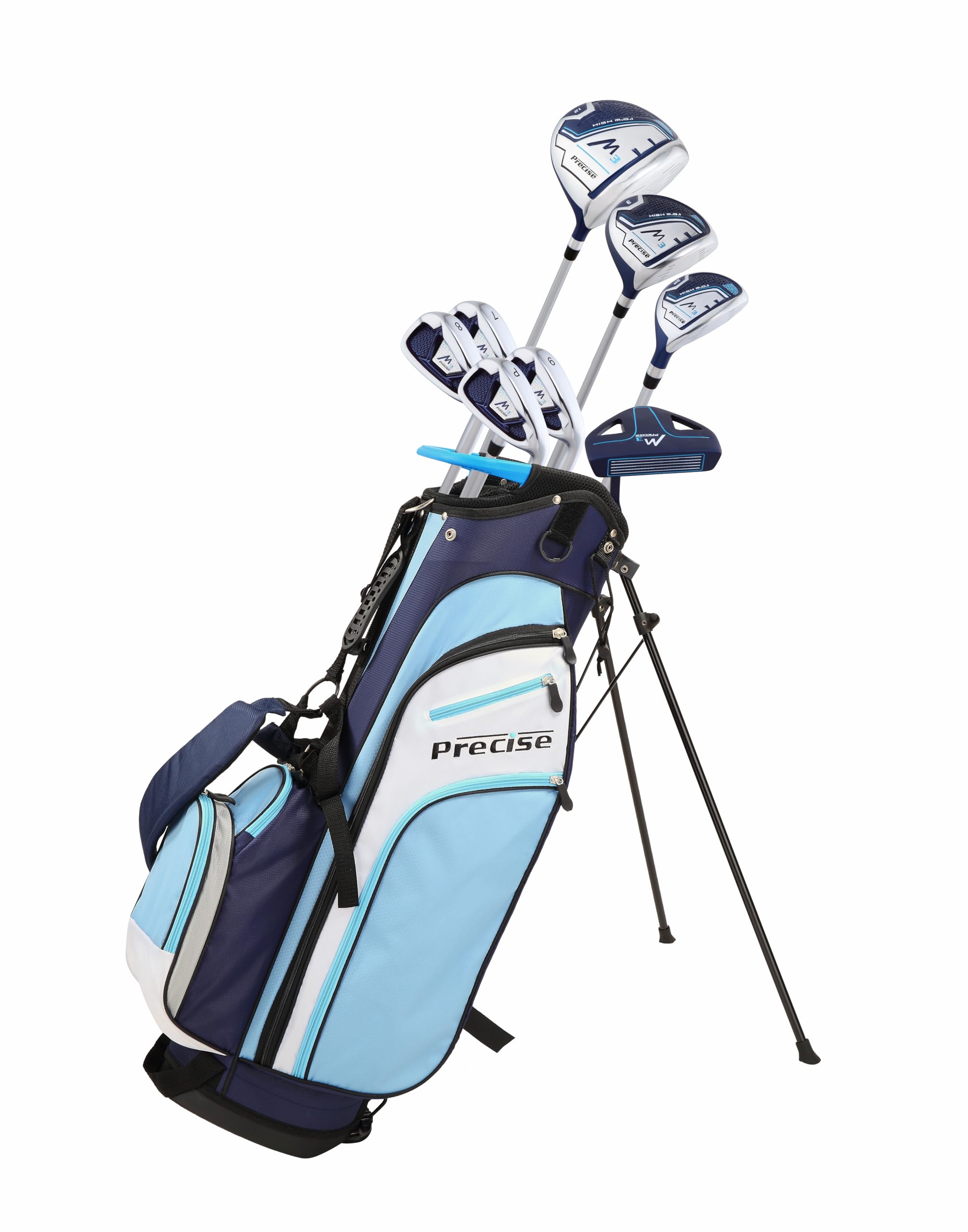 Precise M3 Ladies Complete Right Handed Golf Club Set | Complete Regular & Petite Womens Golf Clubs Set | with 3 HC's, Lightweight Shafts & Spacious Stand Bag w/Storage Pockets & Dual Carrying Straps