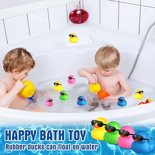 Miniatura 4 de Chivao 36 piezas de mini patos de goma con 36 lentes de sol de goma a granel para bañera de patitos juguetes para niños, regalos de Navidad, Día de