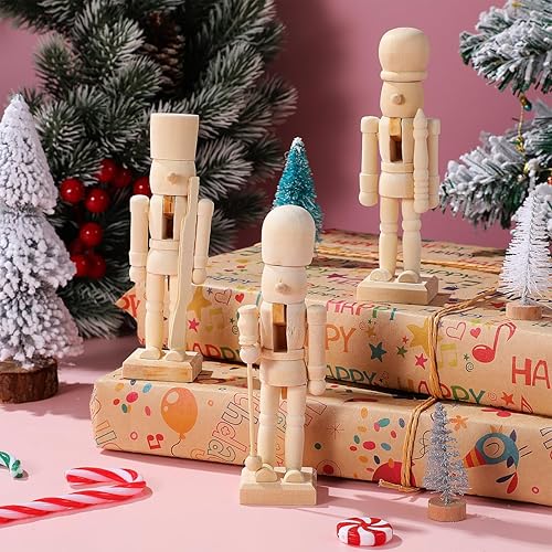 Miniatura 5 de BESPORTBLE 3 piezas de cascanueces de madera para pintar, cascanueces de Navidad sin terminar, soldado, mini figuras de madera, manualidades para