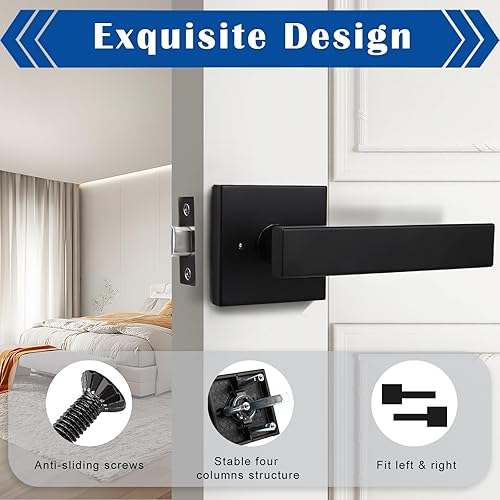 Miniatura 4 de Orger Paquete de 10 manijas de puerta de privacidad, cuadradas, sin llave, para puertas zurdasderechas, manija interior de níquel satinado,