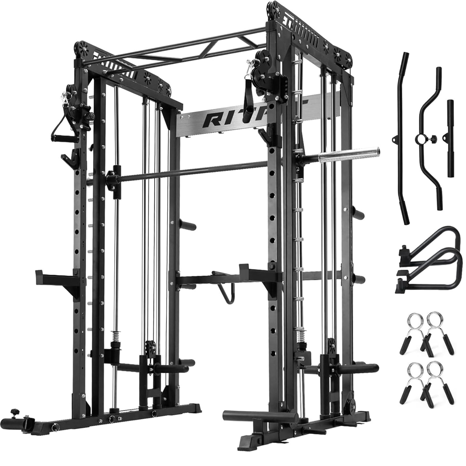 RitFit M1 & M1 Pro Smith Machine with Cable Crossover System, Multi-Function Squat Rack Power Cage for Home Gym, Power Rack and Packages