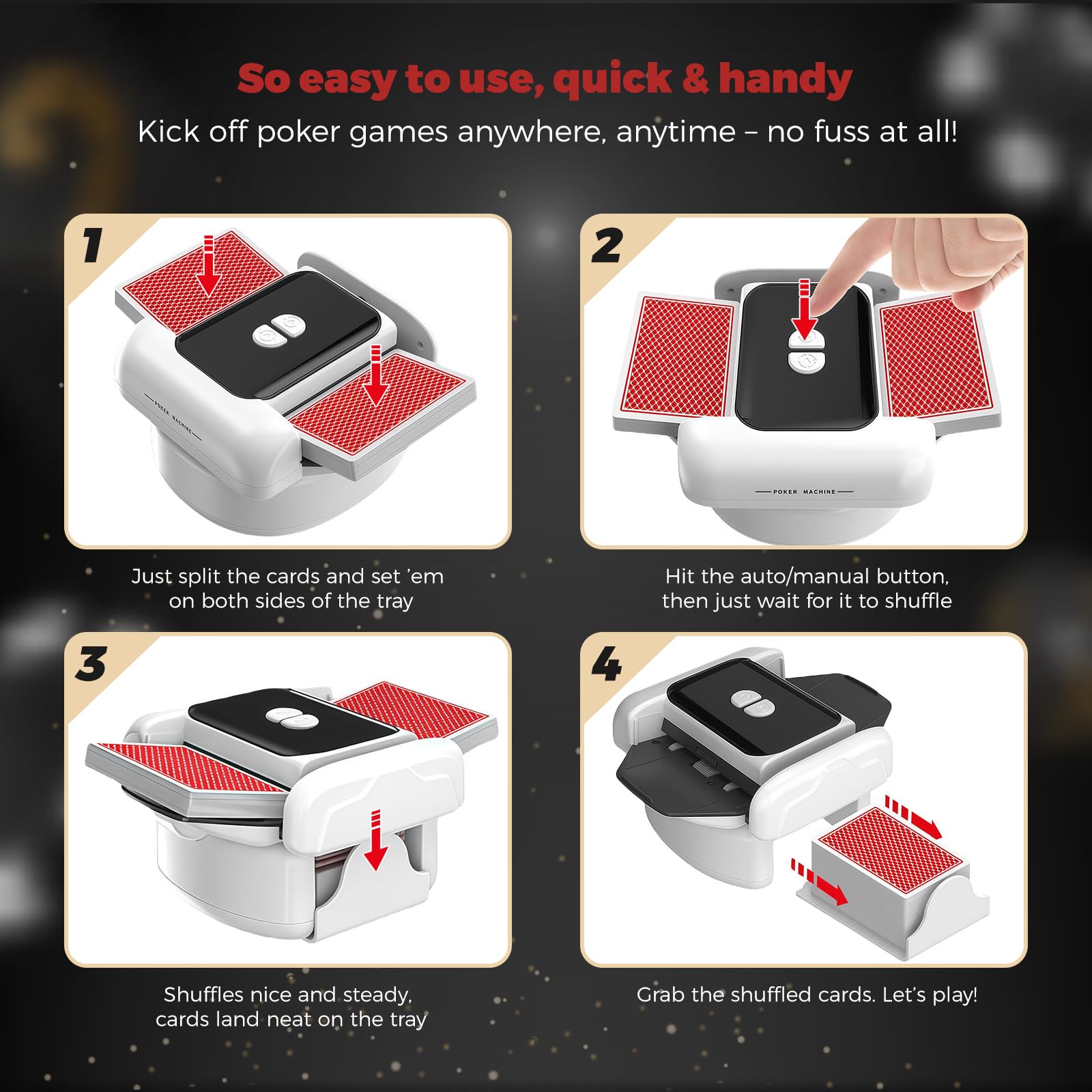 Shuffler automatico di carte, 2 modalità di funzionamento, ricaricabile con batteria a lunga durata, silenzioso, per UNO, Poker, carte Blackjack, nero (bianco e nero)