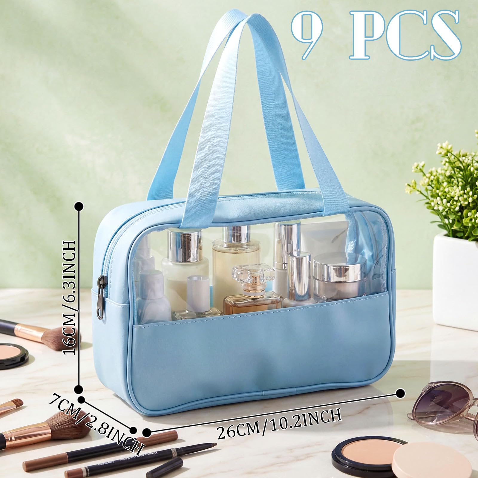 9 sacchetti per trucchi traslucidi, per donne, uomini, impermeabili, portatili, con manici sospesi, borsa da viaggio, borsa da viaggio, 10,2 x 6,3 x 2,8 pollici